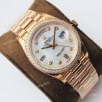 (EWF) Swiss Replica Rolex Day Date Rose Gold White Mop Dial Diamond Watch 36mm Swiss Cal.3255